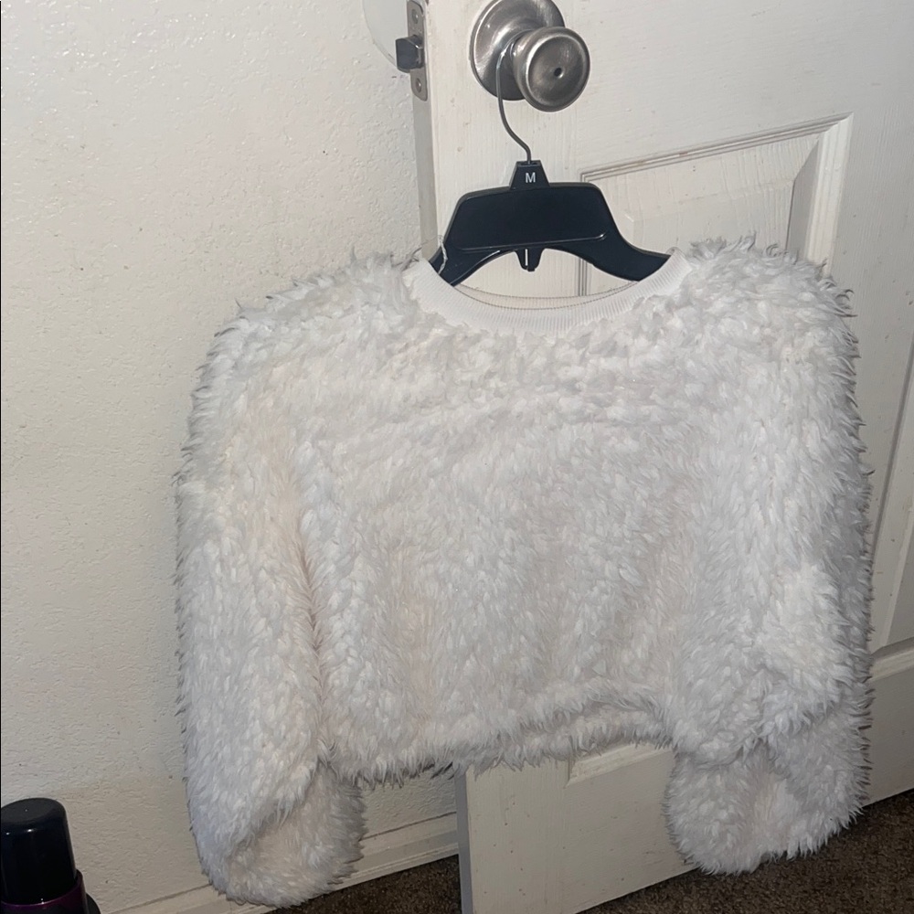 Fluffy White Cropped Sweater